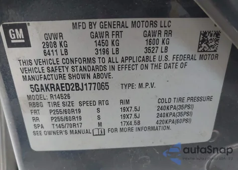 2011 Buick Enclave Cx from USA, damaged, VIN 5GAKRAED2BJ177065